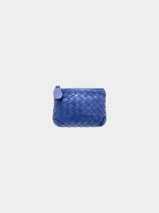 Bottega Veneta 2008 Blue Intrecciato Leather Coin Case