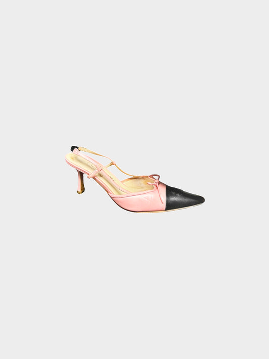 Chanel 2000s Pink and Black CC Pointed Toe Slingback Heels