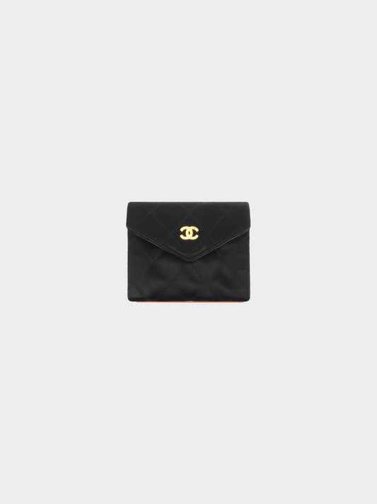 Chanel 1989-1991 Black Satin Quilted Coin Case