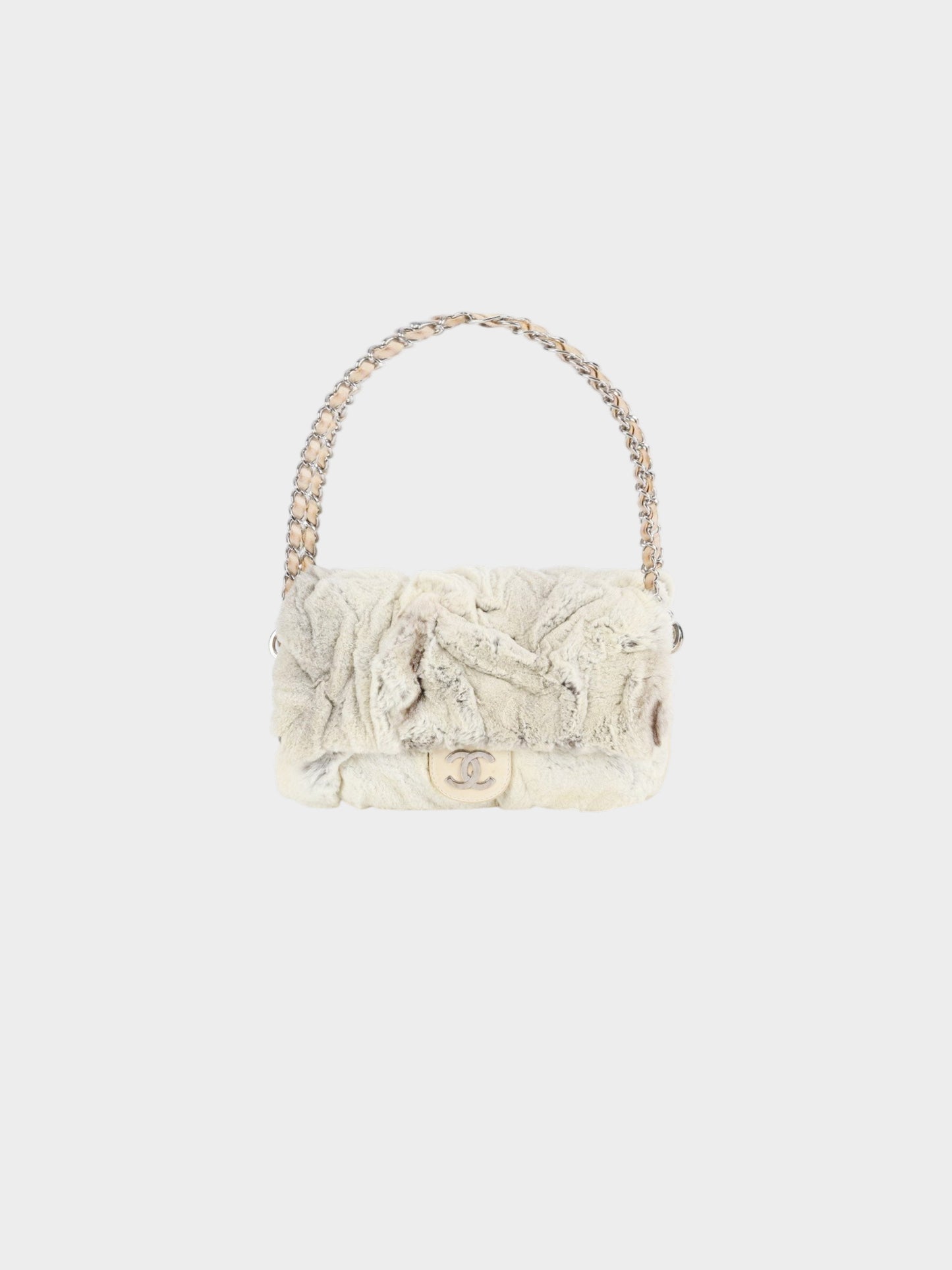 Chanel 2006-2008 Beige Rabbit Fur and Leather Flap Bag