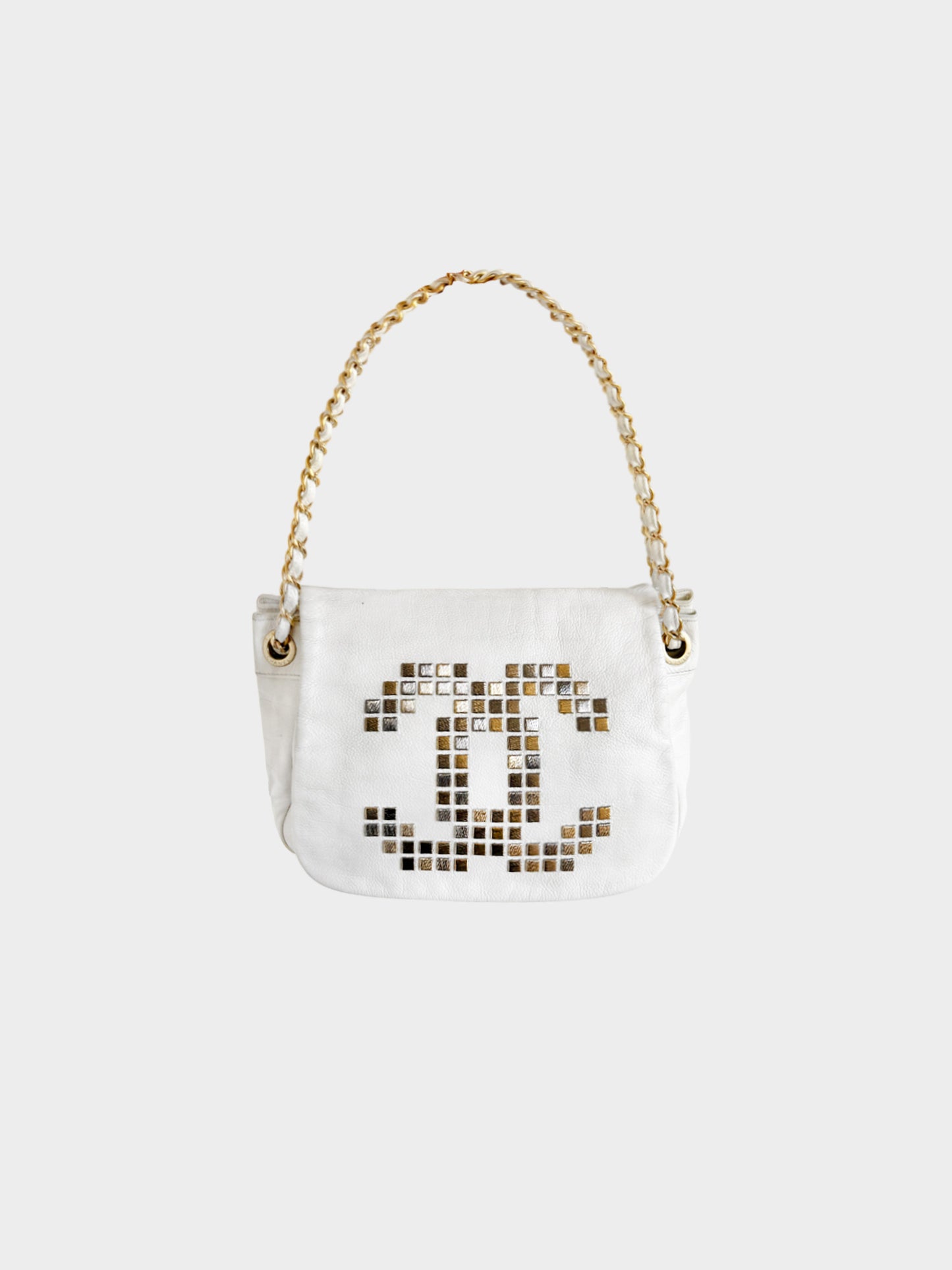 Chanel Cruise 2009 White Calfskin Mosaic Metal Stud Flap Bag