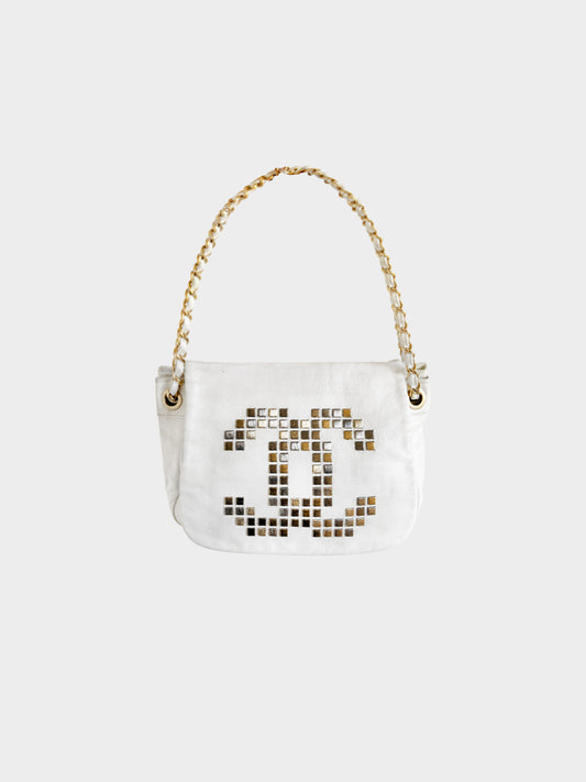 Chanel Cruise 2009 White Calfskin Mosaic Metal Stud Flap Bag