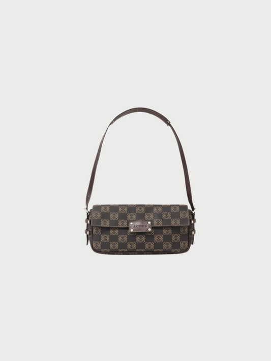 Loewe 2000s Brown Black Leather PVC Anagram Shoulder Bag