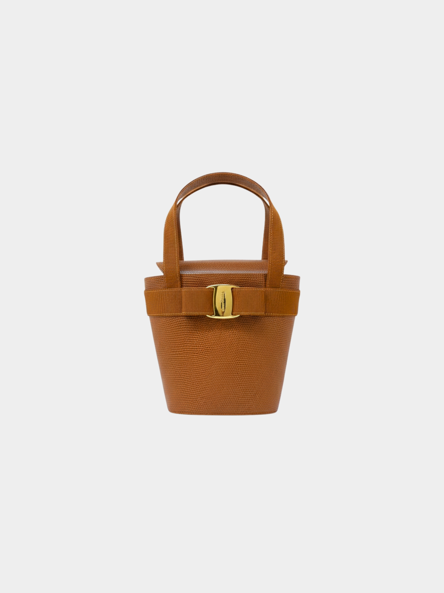 Salvatore Ferragamo 2000s Brown Lizard-Embossed Leather Vara Handbag