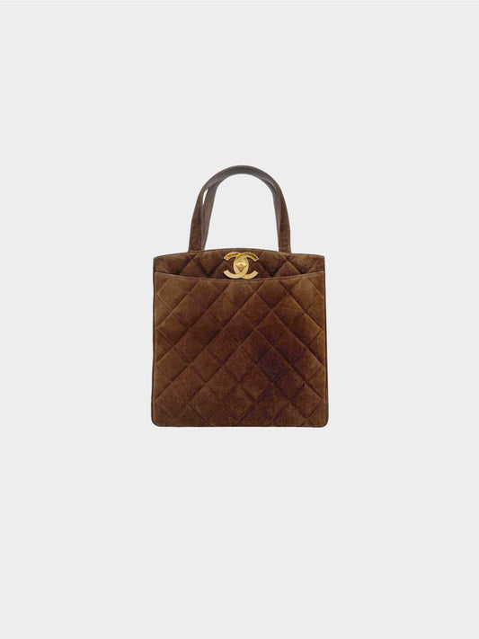 Chanel 1995 Brown Quilted Suede Tote
