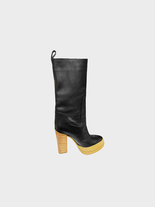 Chloé 2010s Black Pebbled Leather Long Boots