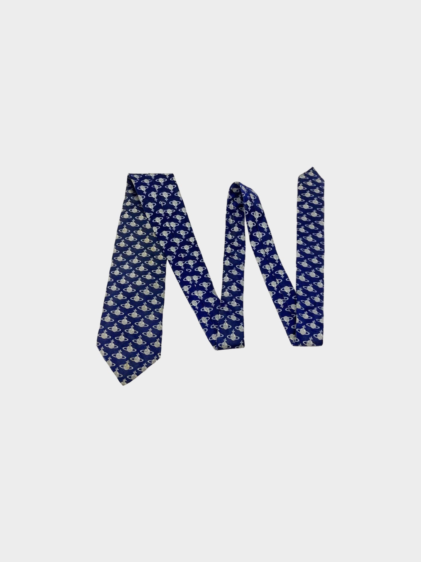 Vivienne Westwood 2000s Navy Blue All-over Orb Pattern Print Necktie