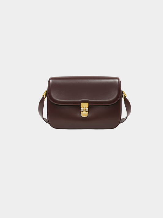 Celine 1990s Bordeaux Triomphe Leather Shoulder Bag