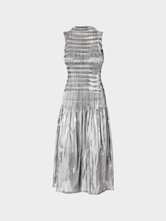 Issey Miyake SS 2003 Metallic Silver Double Pleated Dress