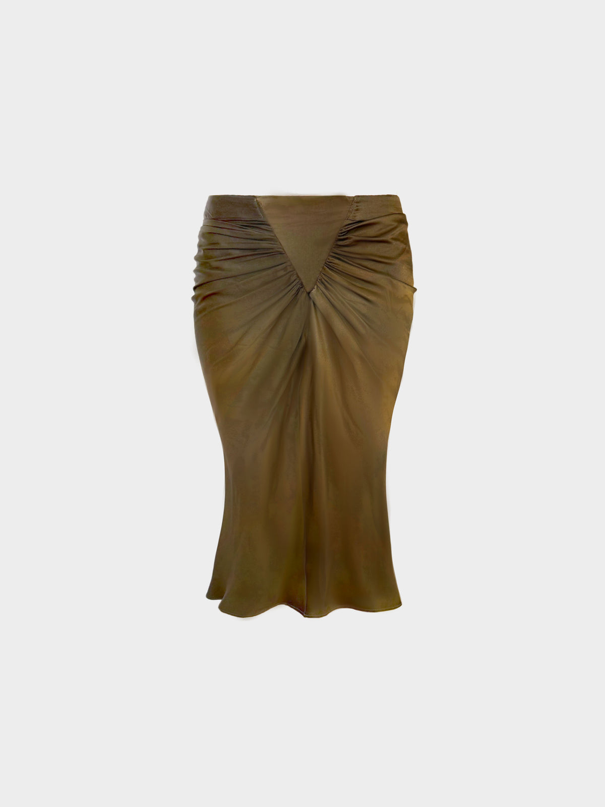 Roberto Cavalli 2000s Khaki Silk Gathered Style Skirt