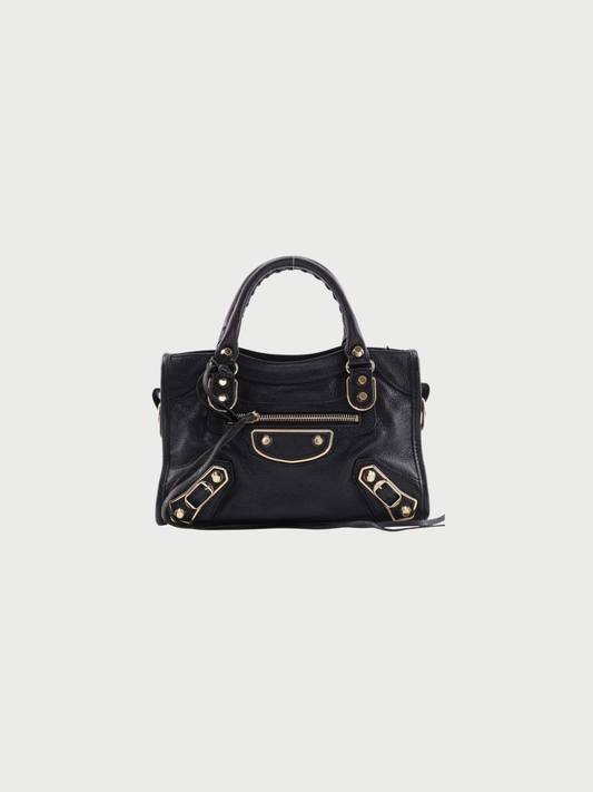 Balenciaga 2010s Black Leather Giant Mini City Handbag
