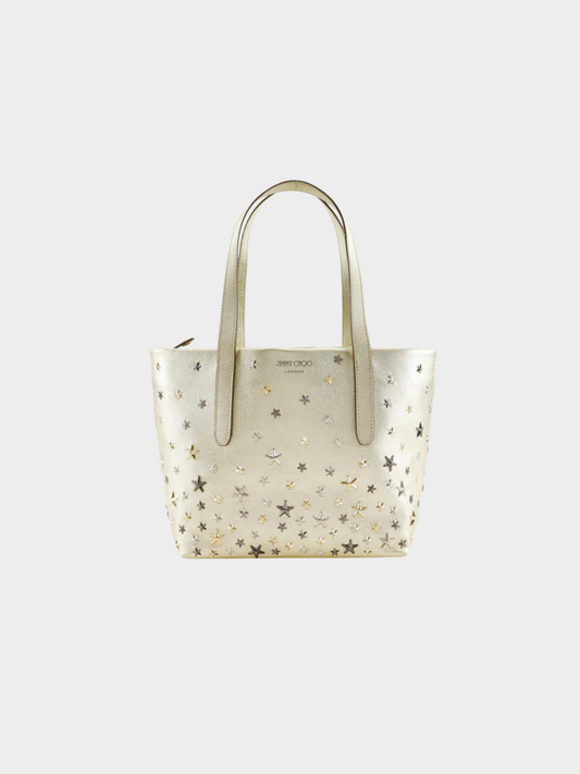 Jimmy Choo 2010s Silver Leather Star Stud Sophia Tote Bag