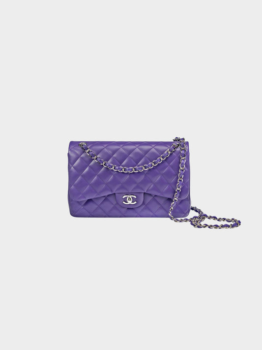 Chanel 2015 Purple Quilted Leather Jumbo Classic Double Flap Bag