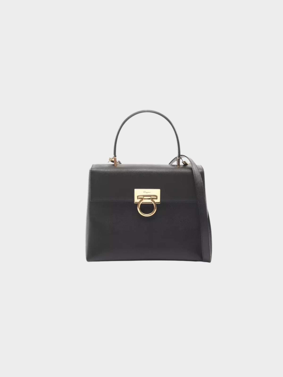 Salvatore Ferragamo 1990s Dark Brown Saffiano Leather Gancini Top Handle Bag