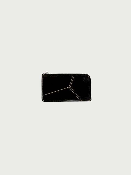 Loewe 2020s Black Leather Puzzle Stitch Coin & Card Holder