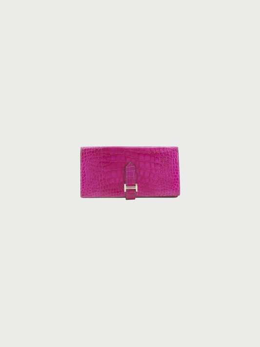 Hermès 2020 Rose Shéhérazade Alligator Béarn Soufflet Long Wallet