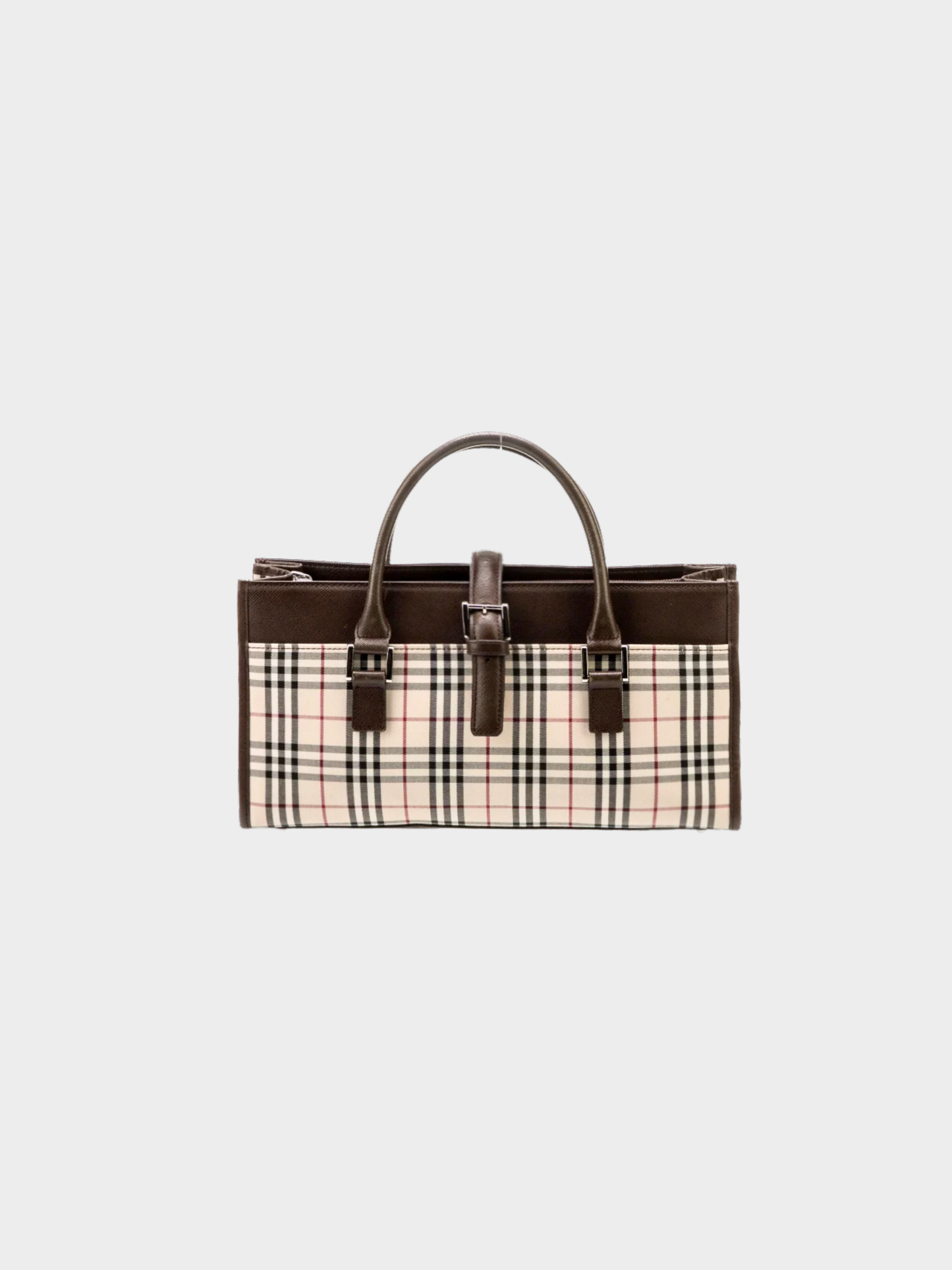 Burberry 2000s Beige Nova Check Canvas Leather Buckle Handle Bag