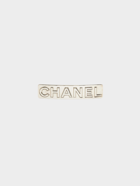 Chanel 1998 Silver Plated Metal Logo Barrette