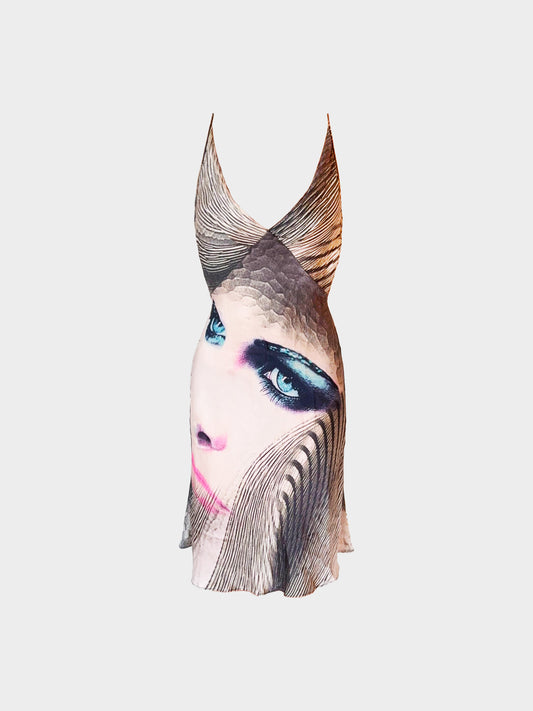 Roberto Cavalli SS 2001 Face Print Silk Dress