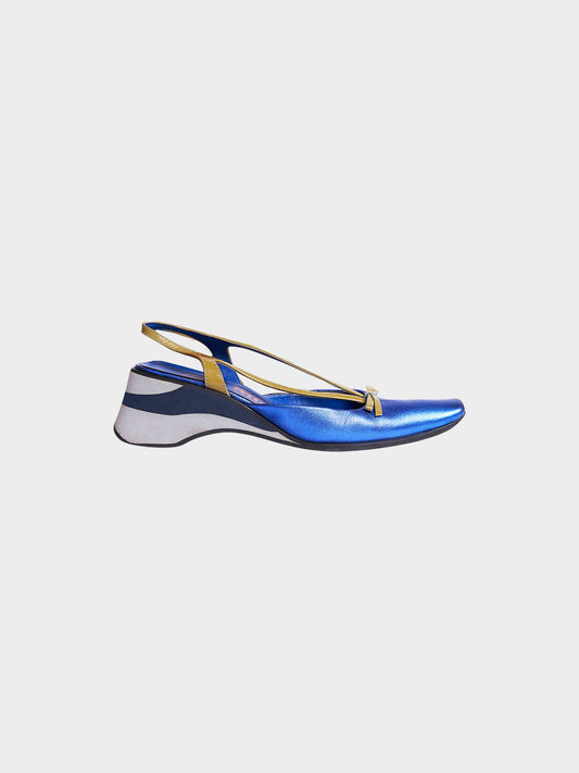 Miu Miu SS 2000 Metallic Blue Platform Sandals