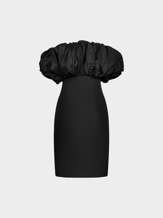 Paco Rabanne 1980s Black Strapless Taffeta Silk Dress