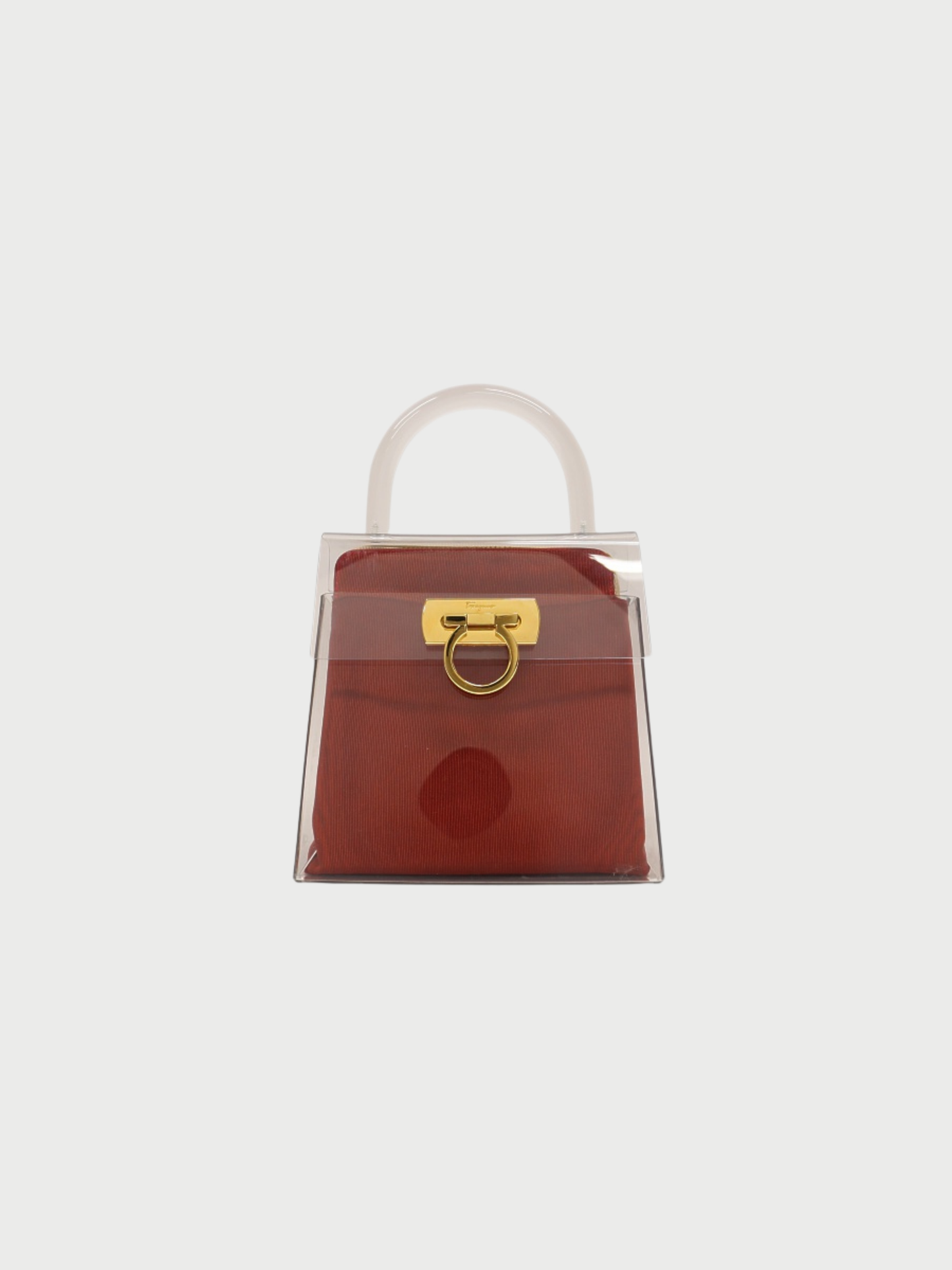 Salvatore Ferragamo 2000s Clear Red Plastic Canvas Gancini Hardware Handbag
