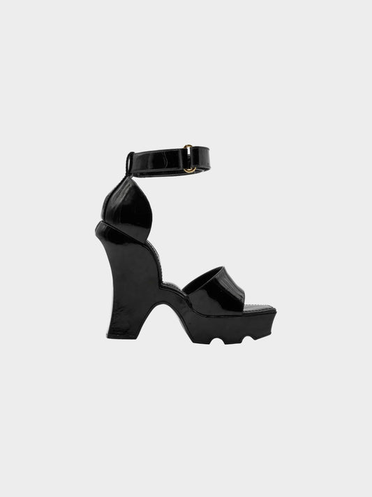 Louis Vuitton FW 2006 Black Patent Leather Heeled Sandals