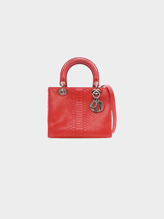 Christian Dior 2011 Pink Python Medium Lady Dior 2-Way Hand Bag