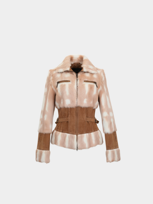Just Cavalli 2000s Brown Suede Fur-Trim Jacket