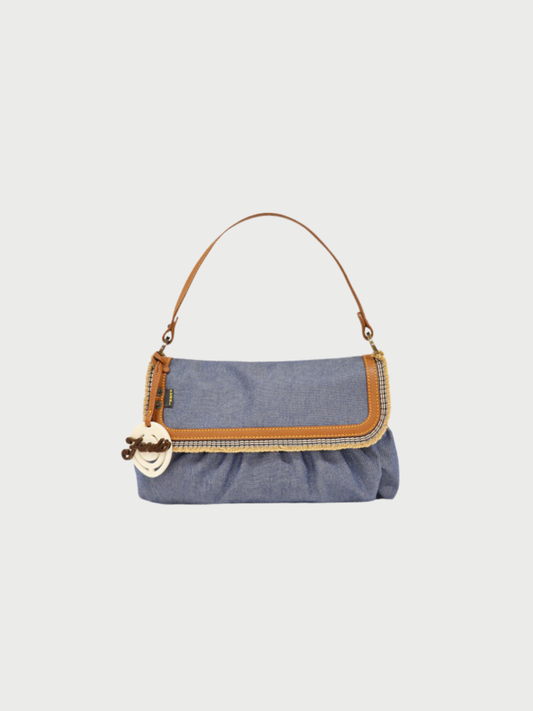 Fendi 2000s Blue Denim Leather One-Shoulder Bag