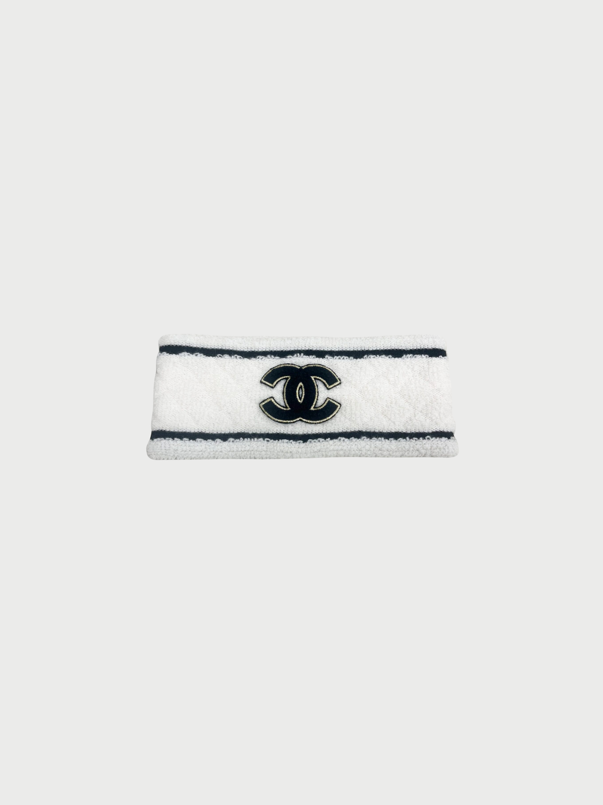 Chanel 2020s Ivory Black Cashmere CC Logo Headband