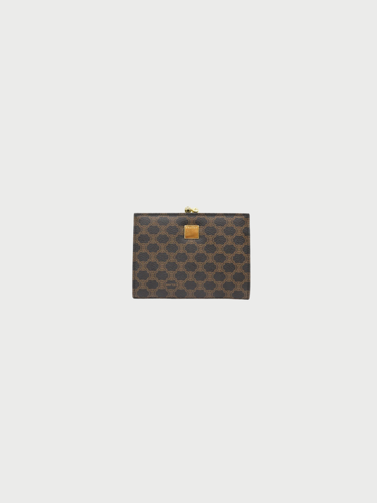 Celine 2000s Brown Macadam Canvas Leather Coin Case