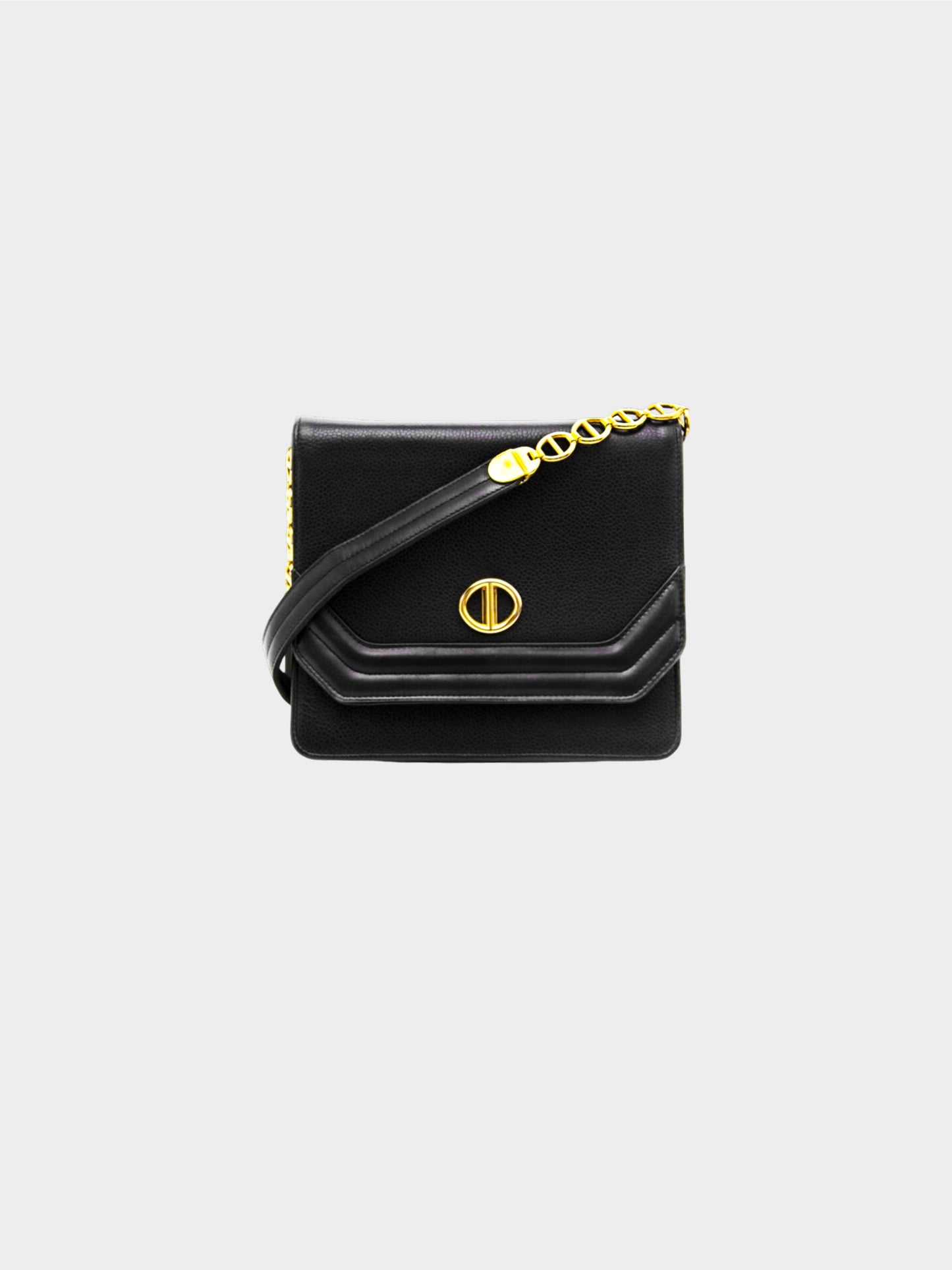 Christian Dior 1990s Black Leather Chain Link Shoulder Bag