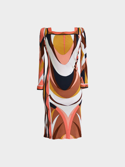 Emilio Pucci 2010s Multicolor All-over Print Square Neck Dress