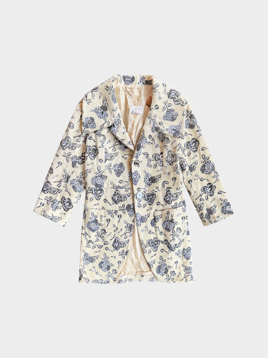 John Galliano 2000s Beige Wool Coat with Floral Patches and Sequins