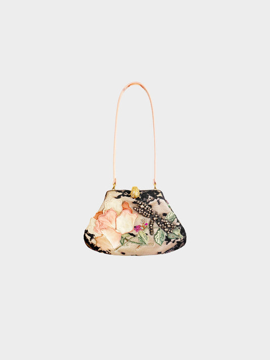 Valentino 1990s Multicolor Satin and Mesh Floral Evening Bag