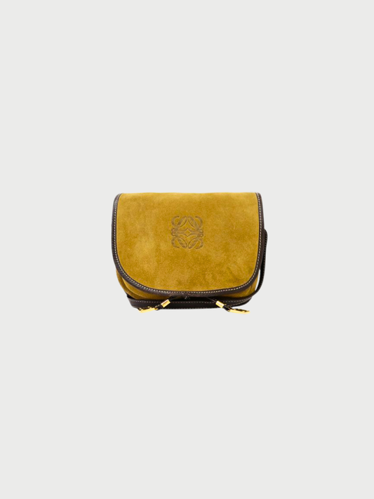 Loewe 2000s Beige Brown Anagram Suede Shoulder Bag