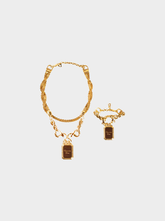 Christian Dior 1990s Gold Serpent Chain Necklace and Bracelet Set