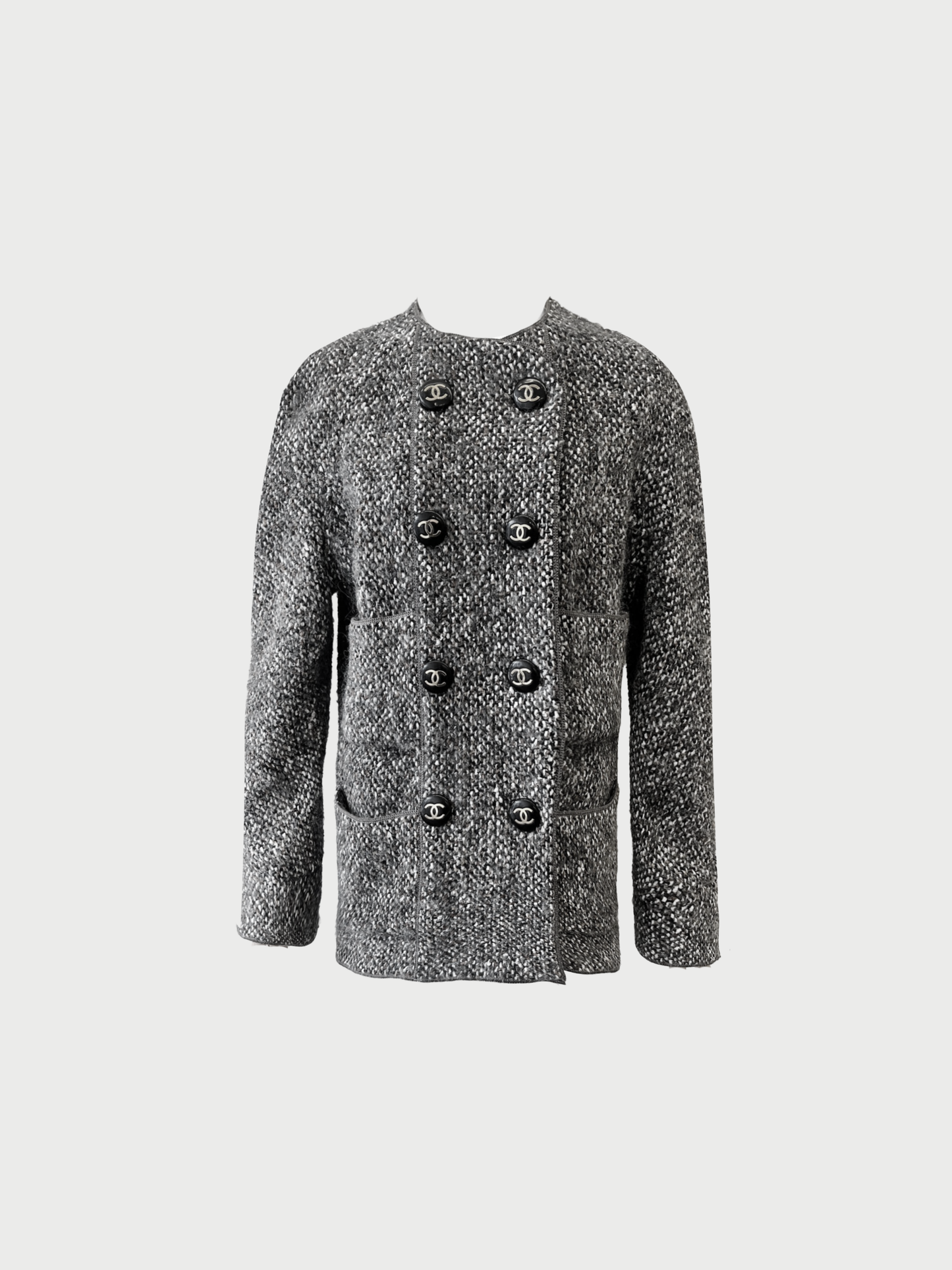 Chanel 1992 Brown Mohair Tweed Double Breasted Coat
