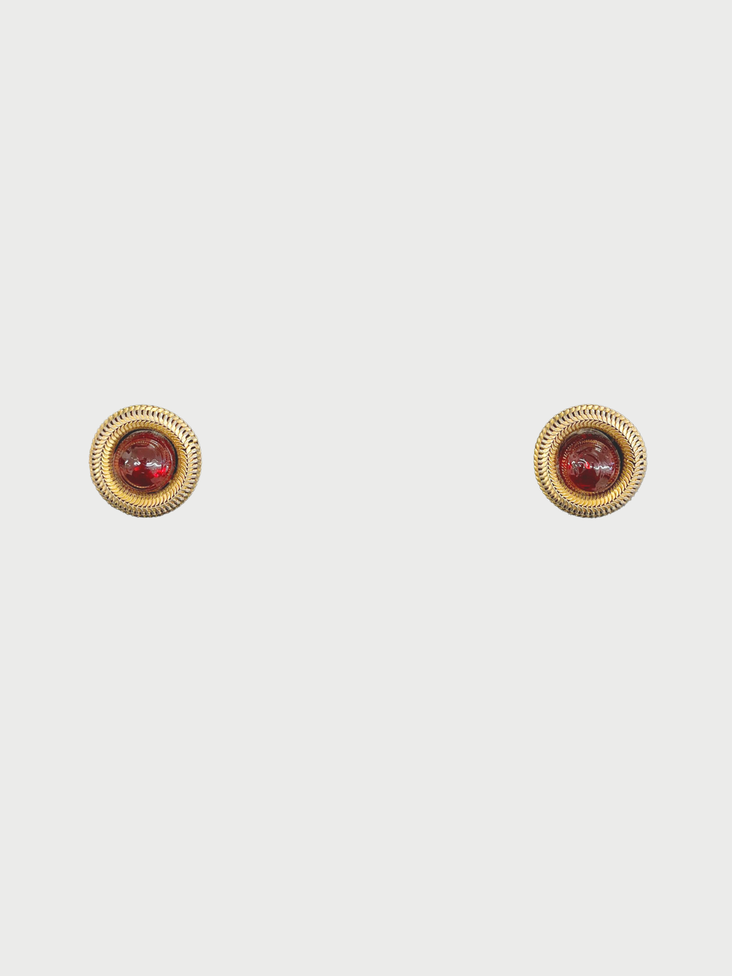 Chanel 1984 Red Gripoix Glass Chain Trim Earrings