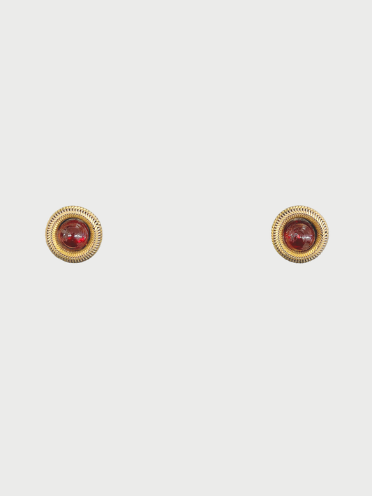 Chanel 1984 Red Gripoix Glass Chain Trim Earrings