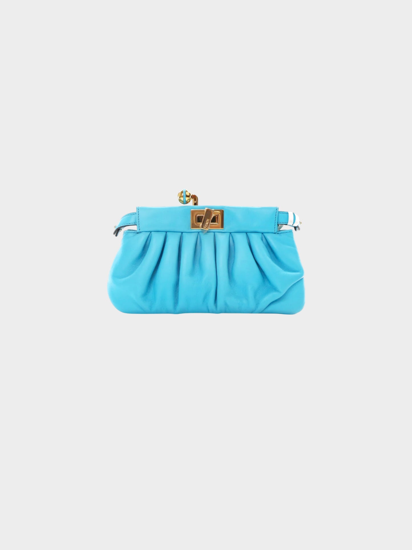 Fendi 2020s Blue Nappa Leather Peekaboo Click Clutch
