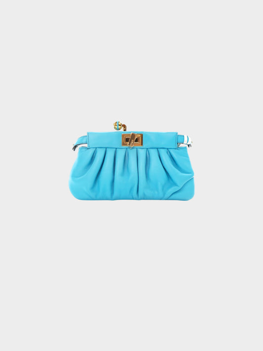 Fendi 2020s Blue Nappa Leather Peekaboo Click Clutch