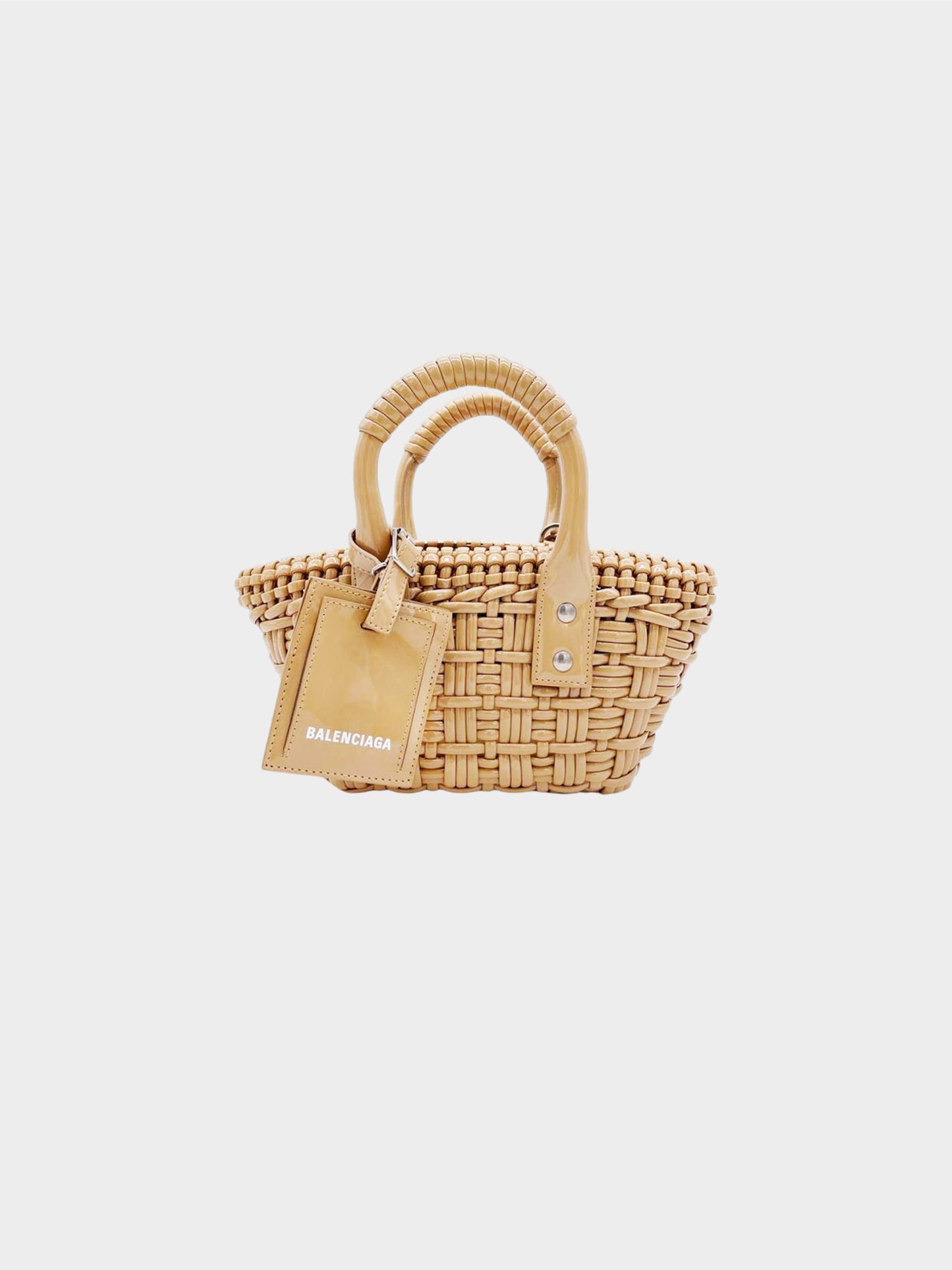 Balenciaga FW 2021 Nude Bistro Xs Woven Faux-leather Basket Bag