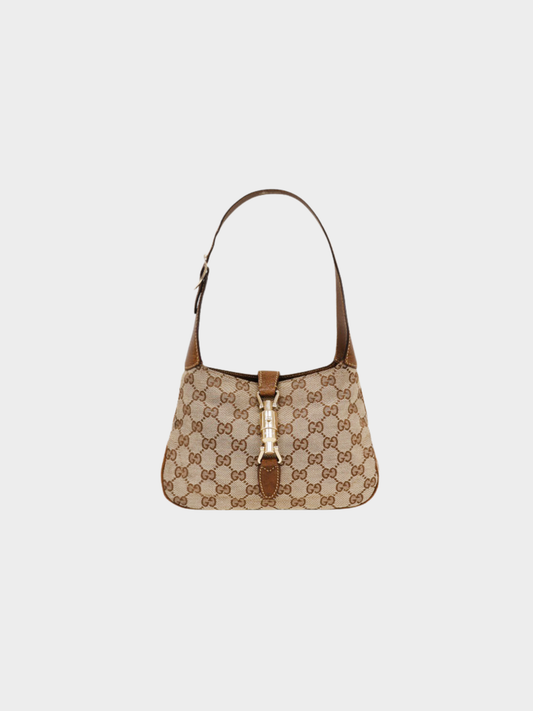 Gucci 2000s Brown Beige GG Canvas New Jackie Shoulder Bag
