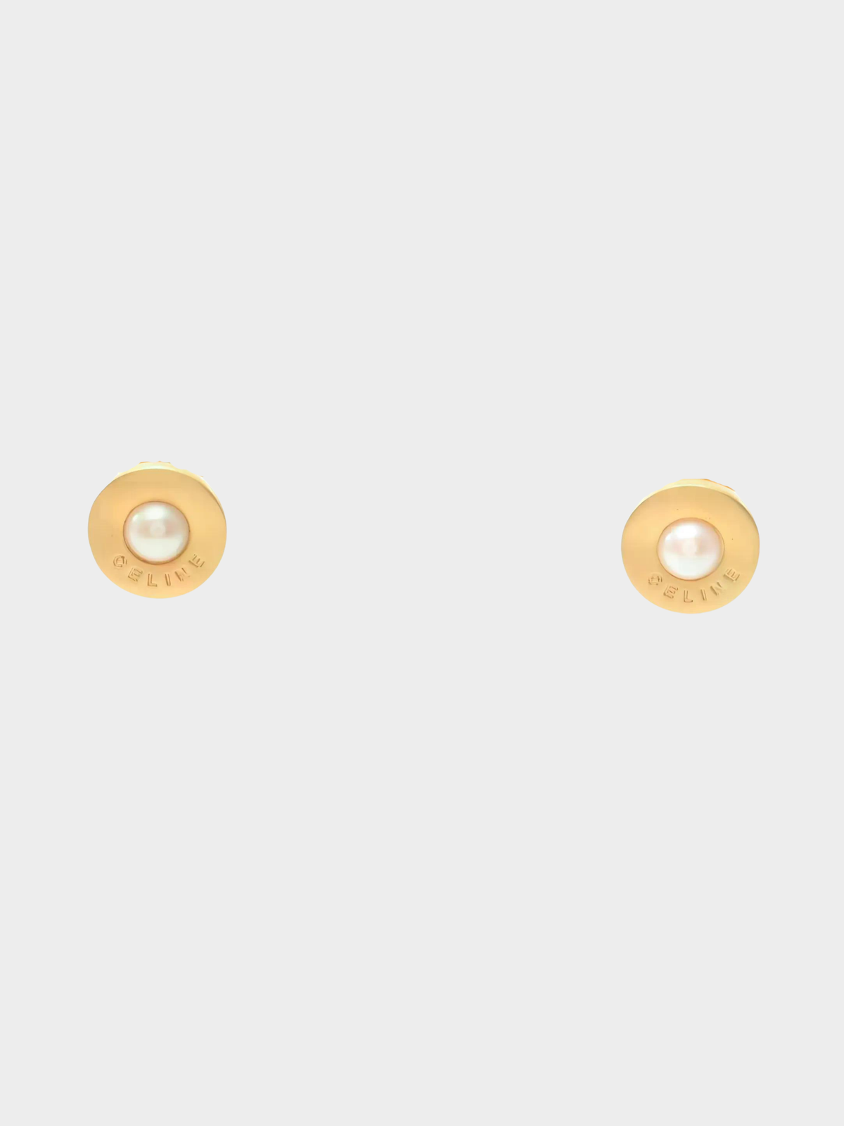 Celine 1990s Gold Faux Pearl Circle Logo Clip-On Earrings