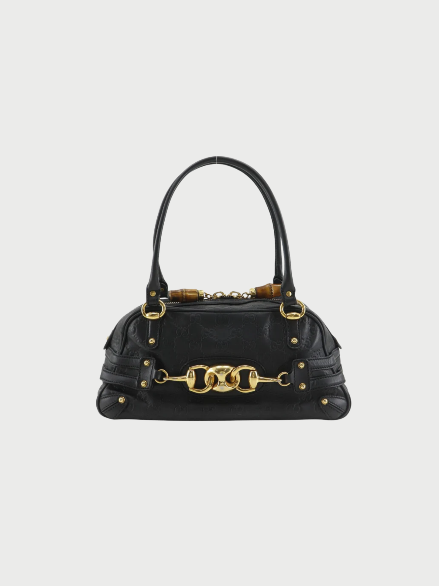 Gucci 2000s Gold Guccissima Leather Bamboo Horsebit 2-Way Handbag