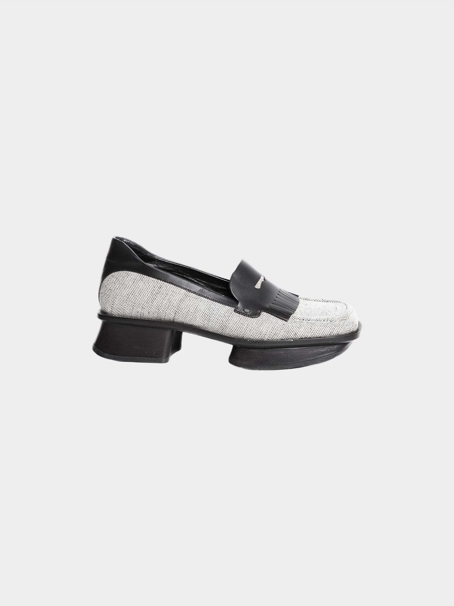 Prada SS 1999 Black and Grey Platform Loafers