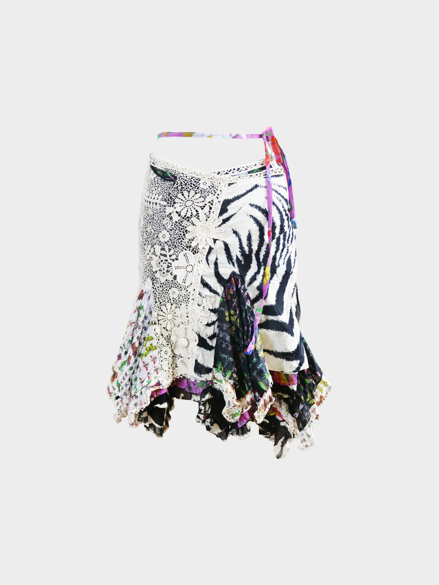 Gucci 2005 Multicolor Floral and Animal Print Patchwork Skirt