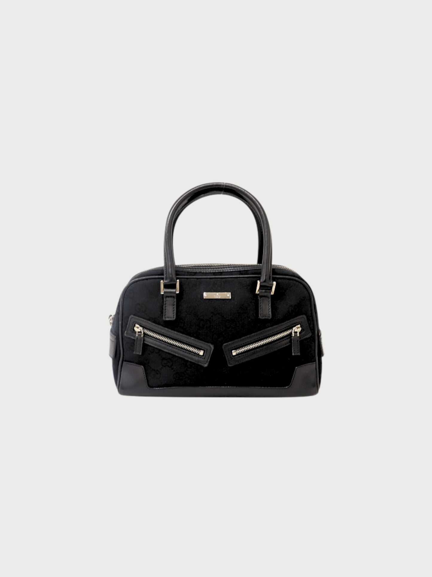 Gucci 2000s Black GG Canvas Leather Front Zip Handbag